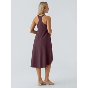 Halara Breezeful Racerback Dress Womens L Burgundy High Lo Midi Flowy Travel